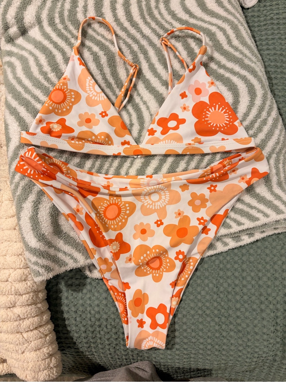 Floral Orange Triangle Bikini Set - Women Swim Bikini